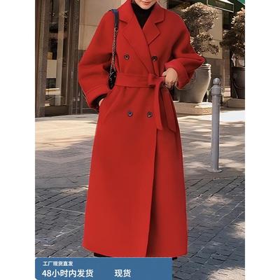 收腰赫本风毛呢外套女款2025新款爆款秋冬高级感长款加厚呢子大衣