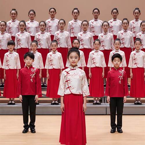 儿童初中小学生男女童合唱中国风红色爱国礼服演讲朗诵比赛演出服