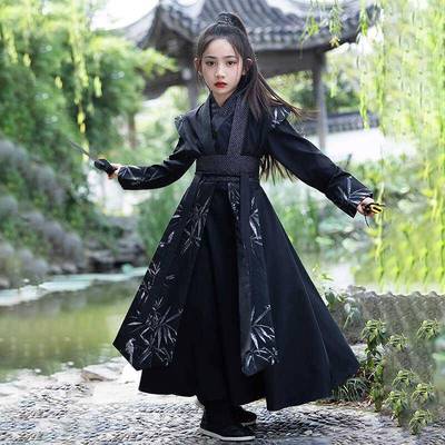 女童黑色汉服男童古装武侠风侠客花木兰服装儿童飞鱼服写真演出服