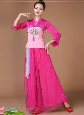 送扇子广场舞古典舞秋冬加绒中老年民族风服装演出服秧歌扇子舞衣