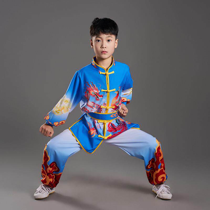六一儿童武术服舞龙比赛打鼓服表演男女童太极拳蓝色练功服演出服