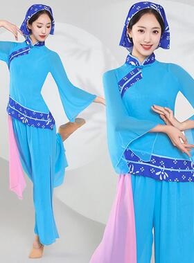 送扇子秧歌舞演出服装女民族风广场舞套装村姑采茶斗笠舞表演服春