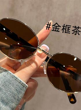 复古老钱风茶色墨镜女款2025新款级感偏光防紫外线椭圆太阳眼镜