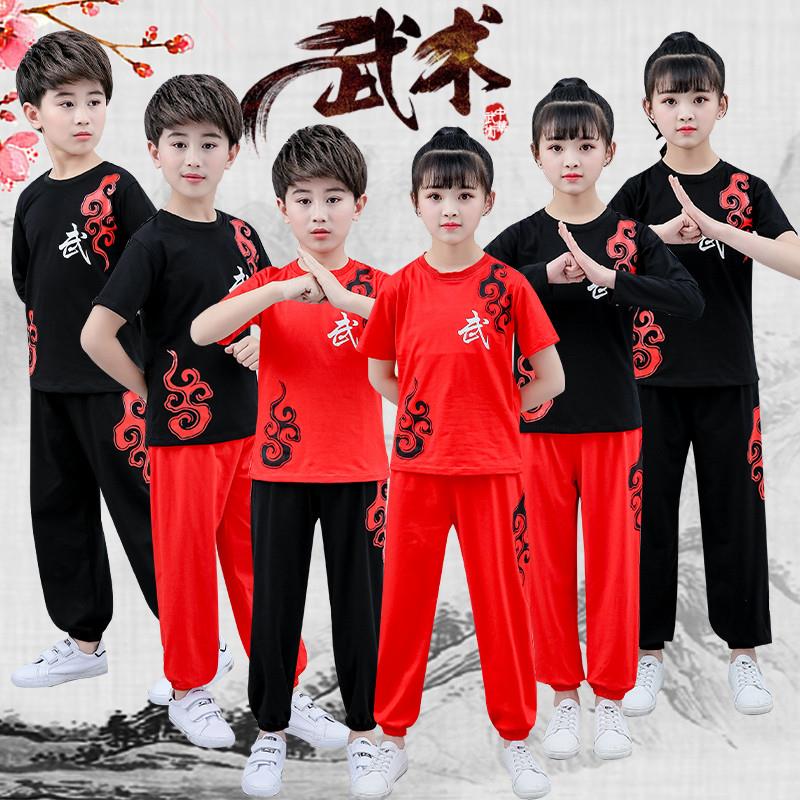 儿童武术服装纯棉夏季长短袖练功服少儿咏春太极拳训练表演服装图片