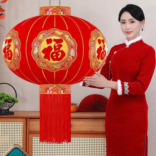 阳台新款过年植绒大红灯笼装饰一对2025春节户外大门口吊宫灯挂饰