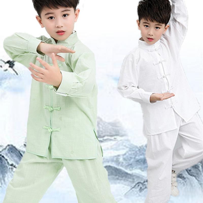儿童武术服装纯棉中国风男女太极服竹笛表演服练功服演出服装春秋图片