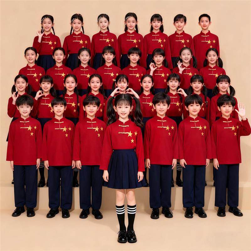 元旦儿童合唱演出服红色爱国男女童中小学生朗诵演讲比赛表演服装