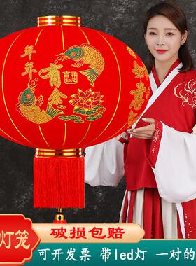 户外2024新款植绒新年灯笼春节农村过年大门装饰红灯笼大挂饰一对