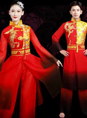 打鼓演出服女男中国风锣鼓队威风鼓水鼓表演服喜庆中老年跳舞服装