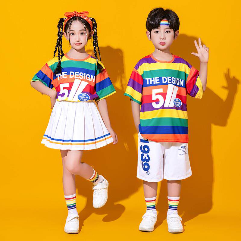 六一儿童演出服幼儿园舞蹈条纹班服啦啦队表演小学生运动会服装夏