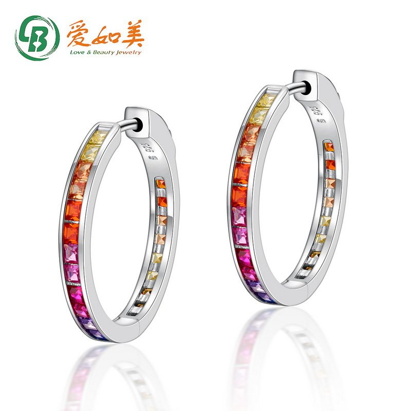 个性彩色耳环S925银渡18K金PT950铂金彩虹耳环女气质耳圈银饰品