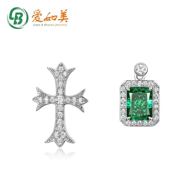 个性时尚不对称耳环女S925银渡18K金PT950铂金镶高碳钻耳钉高级感