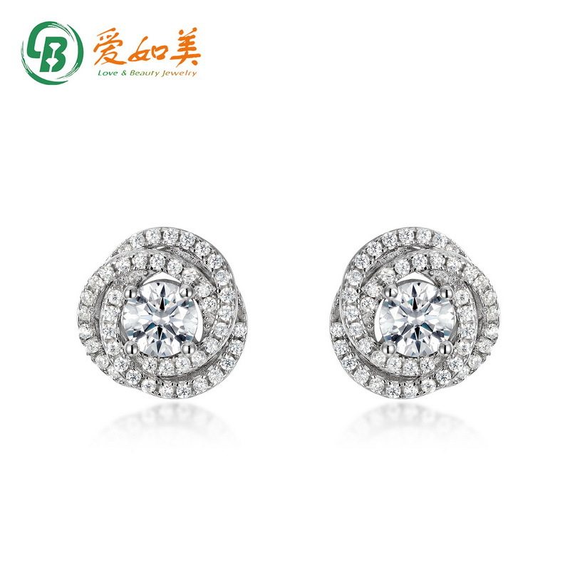 时尚流行花朵莫桑钻耳钉S925银渡18K金PT950铂金满钻耳环高级耳饰