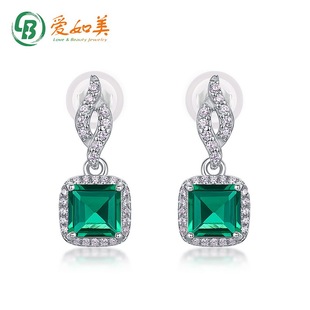 轻奢简约培育祖母绿耳坠女S925银渡18K金PT950铂金培育彩宝耳钉
