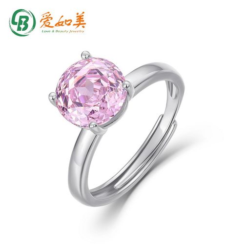 新品简约千禧玫瑰切彩锆戒指S925银渡18K金PT950铂金四爪镶食指戒