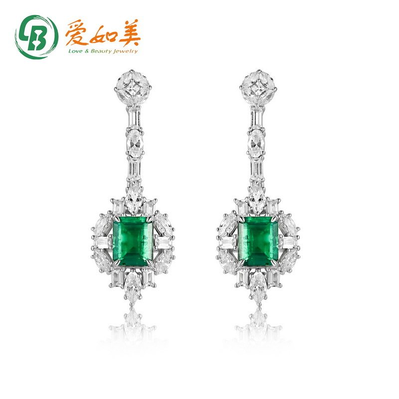 个性培育祖母绿耳坠女S925银渡18K金PT950铂金满镶轻奢高级感耳饰