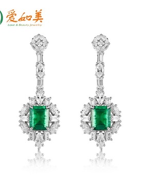 个性培育祖母绿耳坠女S925银渡18K金PT950铂金满镶轻奢高级感耳饰