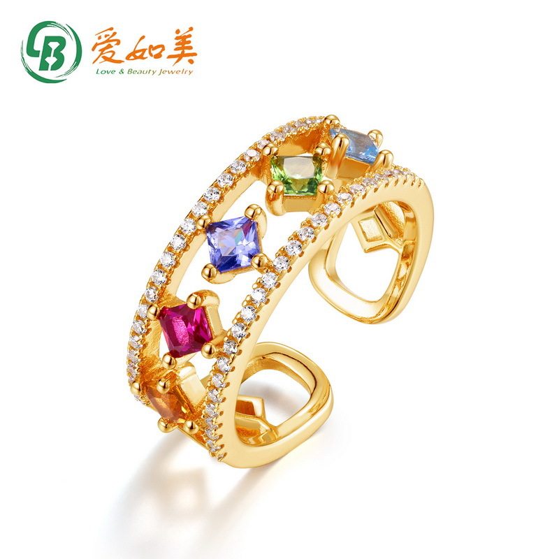 时尚小清新简约彩虹色戒指网红个性S925银渡18K金PT950铂金指环