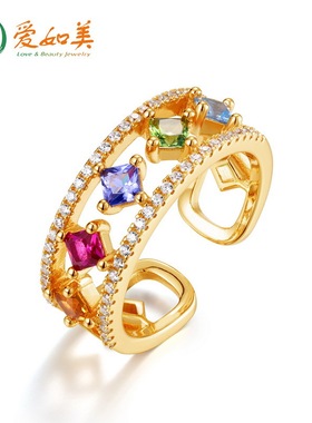 时尚小清新简约彩虹色戒指网红个性S925银渡18K金PT950铂金指环