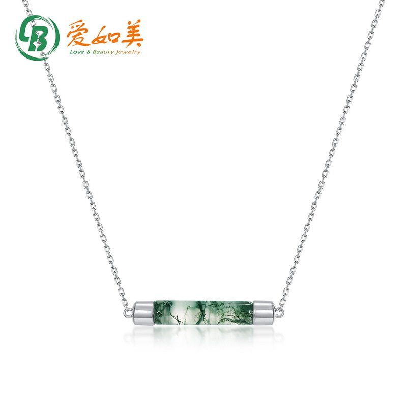 新款简约几何绿苔藓吊坠锁骨链小清新S925银渡18K金PT950铂金项链