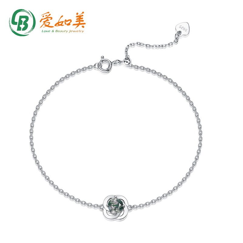 新款简约四叶草绿苔藓手链女S925银渡18K金PT950铂金手链小众手饰
