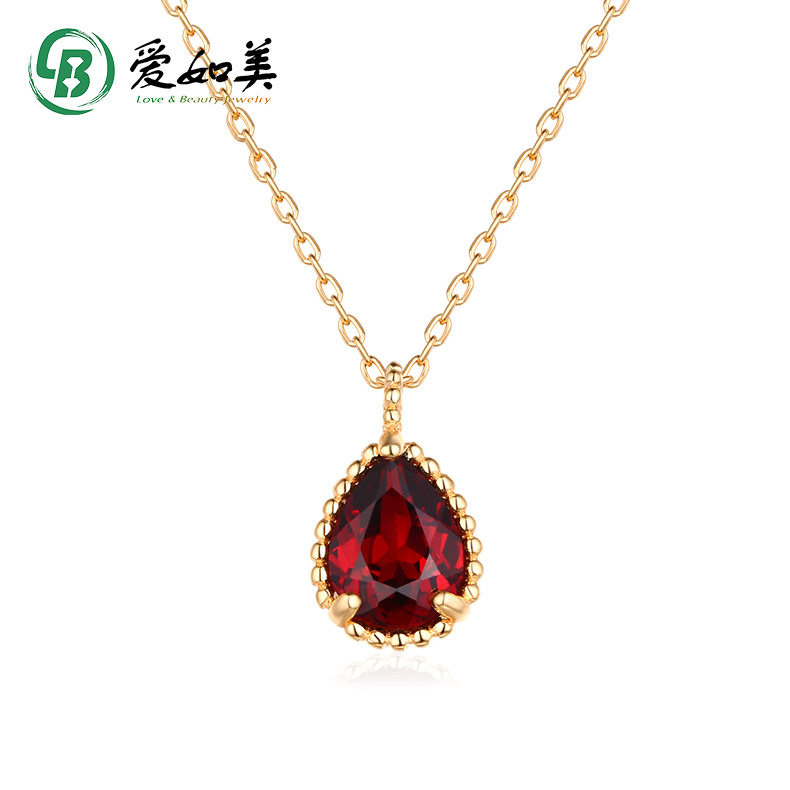 轻奢S925银渡18K金PT950铂金项链女古典风莫桑比石榴石吊坠锁骨链