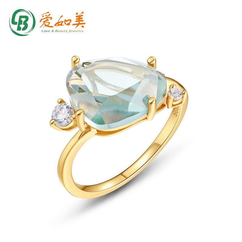 简约合成水晶戒指S925银七层电镀18K金PT950铂金镶嵌合成彩宝指环