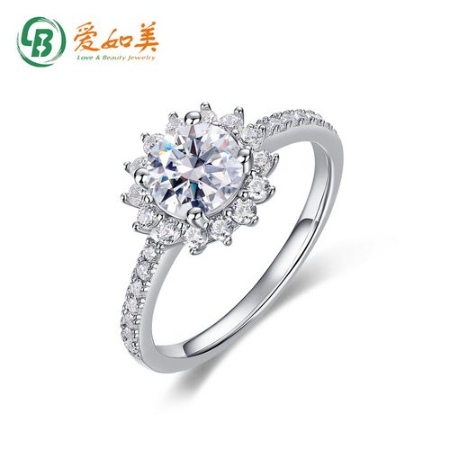 一克拉雪花莫桑石女戒送女友高级感S925银渡18K金PT950铂金戒指