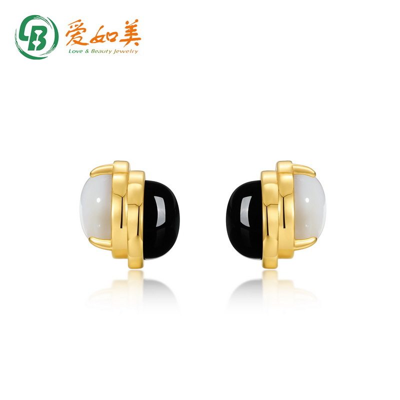 新款时尚简约黑玛瑙耳环女S925银渡18K金PT950铂金耳钉轻奢珠宝