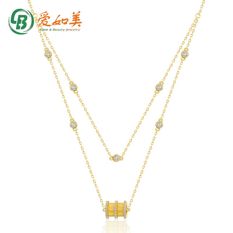 新款轻奢复古小蛮腰项链女S925银渡18K金PT950铂金双层颈链饰品
