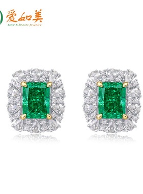 新款个性轻奢复古祖母绿耳钉S925银渡18K金PT950铂金高碳钻耳环