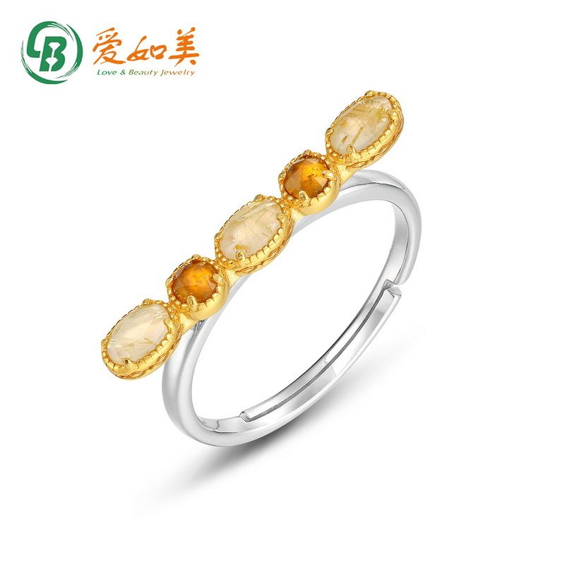 一字型天然晶橙石榴石彩宝戒指女S925银渡18K金PT950铂金水晶戒指