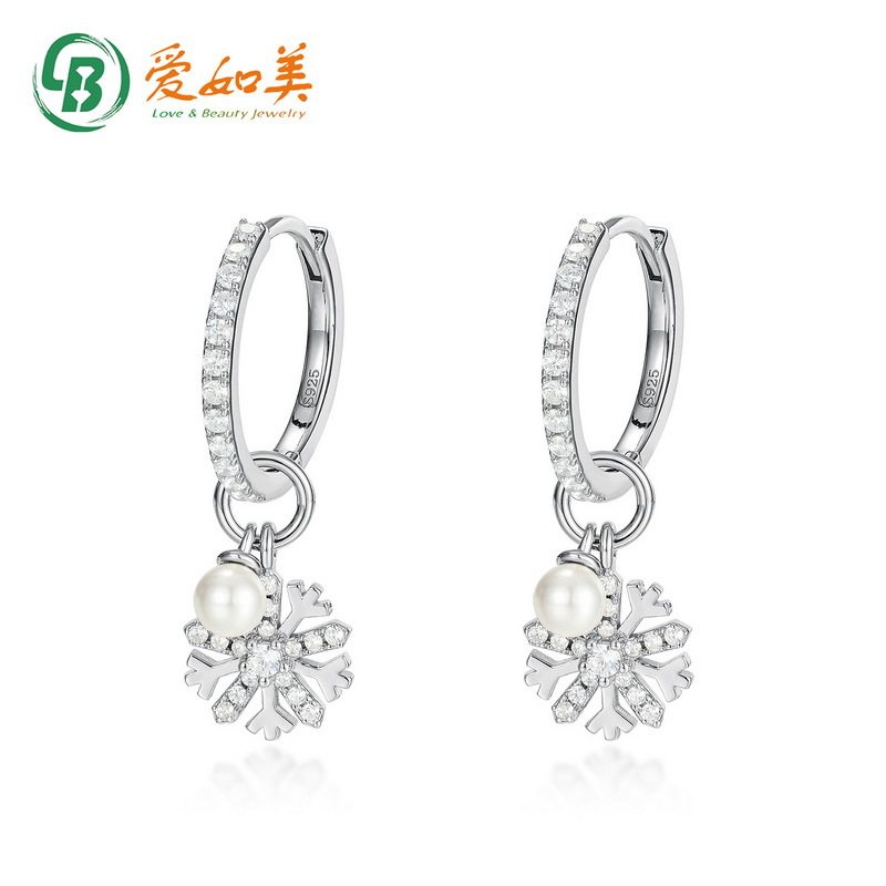原创设计时尚气质雪花耳扣ins风S925银渡18K金PT950铂金珍珠耳环