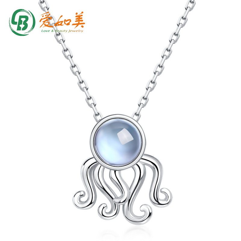 时尚八爪鱼个性项链S925银渡18K金PT950铂金海蓝宝百搭章鱼吊坠