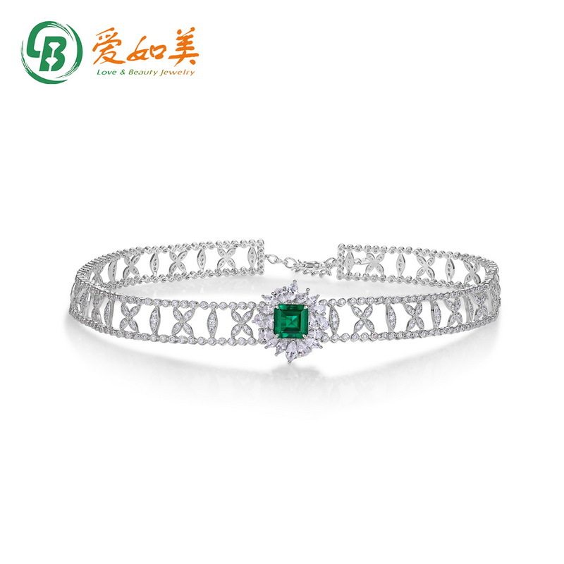 重工设计培育祖母绿赞比亚色项链S925银渡18K金PT950铂金培育彩宝