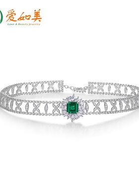 重工设计培育祖母绿赞比亚色项链S925银渡18K金PT950铂金培育彩宝