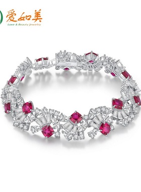 轻奢复古S925银渡18K金PT950铂金培育红蓝绿宝石满钻手链气质手饰