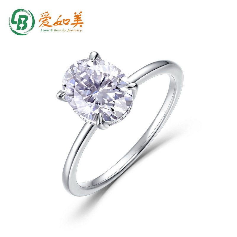 新款时尚莫桑石戒指女S925银渡18K金PT950铂金镶嵌2CT莫桑钻指环