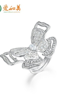 个性夸张蝴蝶设计莫桑石戒指轻奢时尚S925银渡18K金PT950铂金戒指