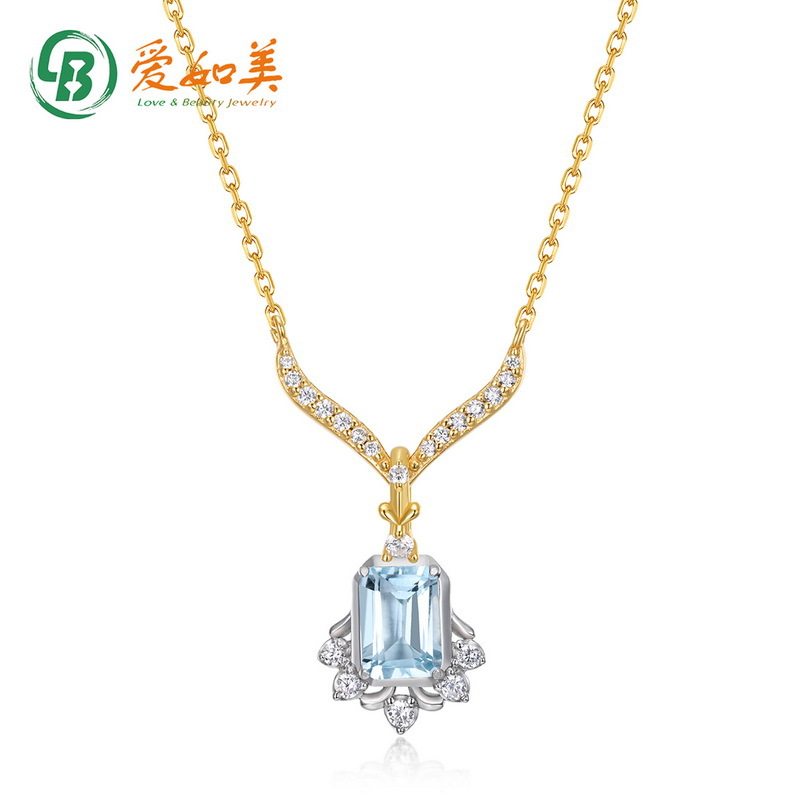 复古宫廷风天空蓝托帕石吊坠小众设计S925银渡18K金PT950铂金项链