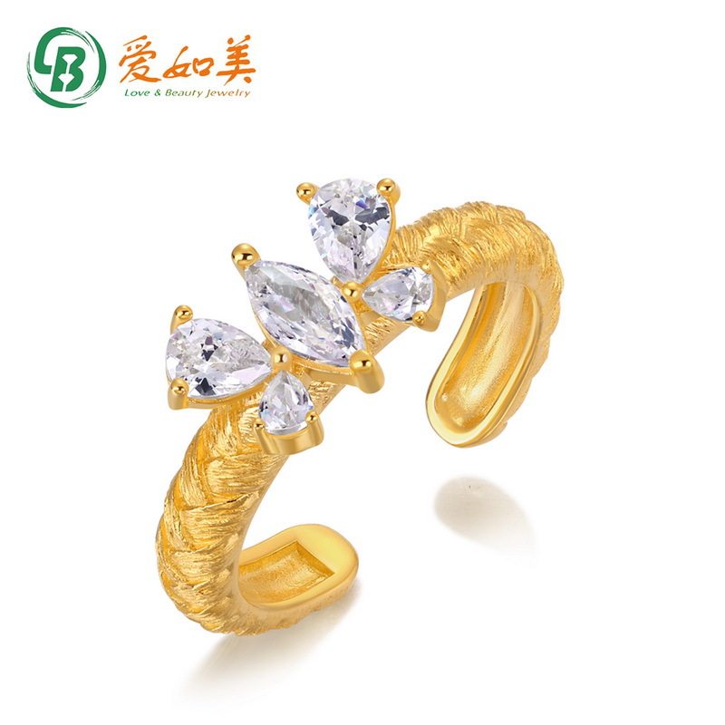 S925银渡18K金PT950铂金时尚蝴蝶麦穗戒指女意大利拉丝工艺轻奢