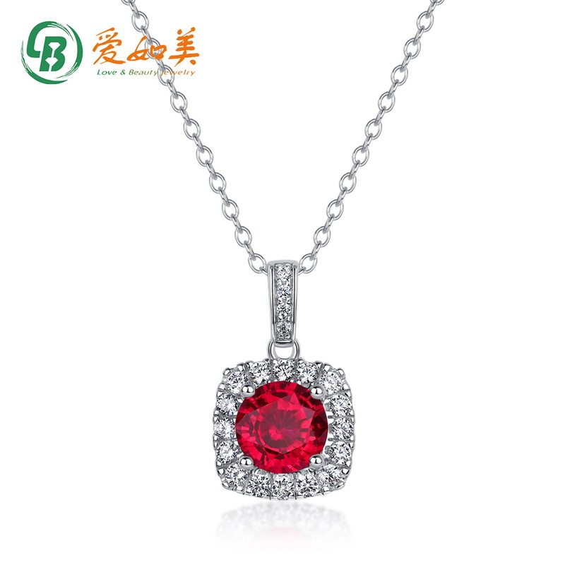 简约几何培育红宝项链轻奢时尚S925银渡18K金PT950铂金镶莫桑吊坠