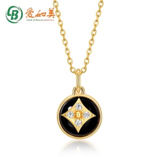 四叶草黑玛瑙银吊坠女森女系S925银渡18K金PT950铂金幸运草项链