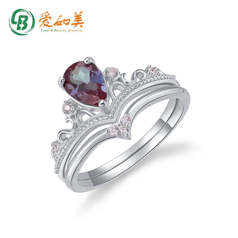 日系复古宫廷S925银渡18K金PT950铂金指环女亚历山大石皇冠戒指