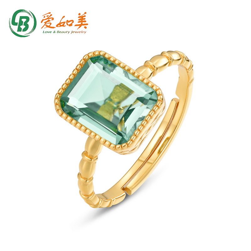 复古糖果色合成绿紫晶纯银戒指S925银渡18K金PT950铂金几何指环