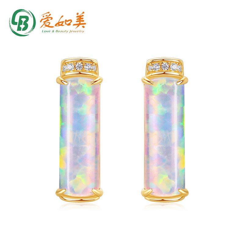 新款几何幻彩合成欧泊精致小众高级S925银渡18K金PT950铂金耳钉