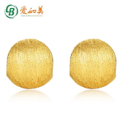 轻奢金色大耳环极简手工拉丝S925银渡18K金PT950铂金镀金耳环耳饰