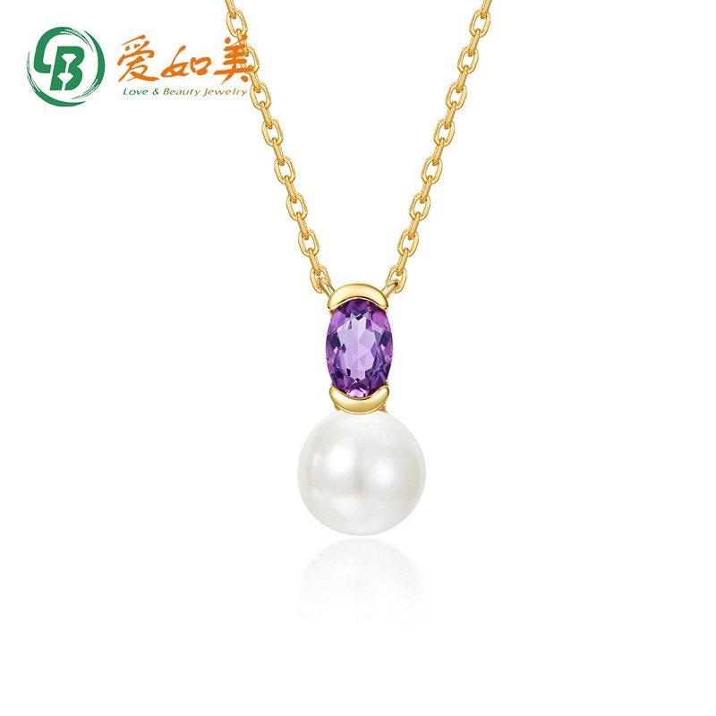 简约天然淡水珍珠项链女S925银渡18K金PT950铂金紫水晶吊坠锁骨链