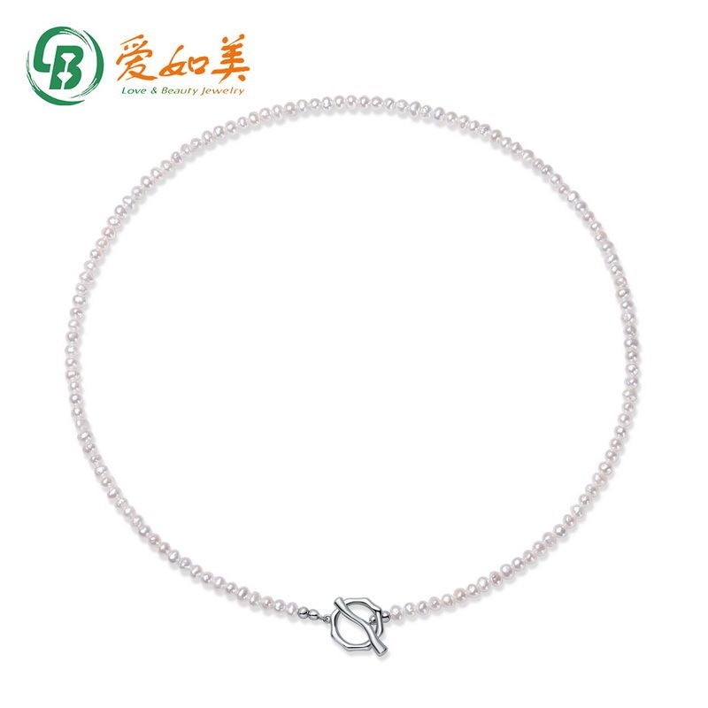 S925银渡18K金PT950铂金天然淡水珍珠项链OT扣基础简约颈链法式