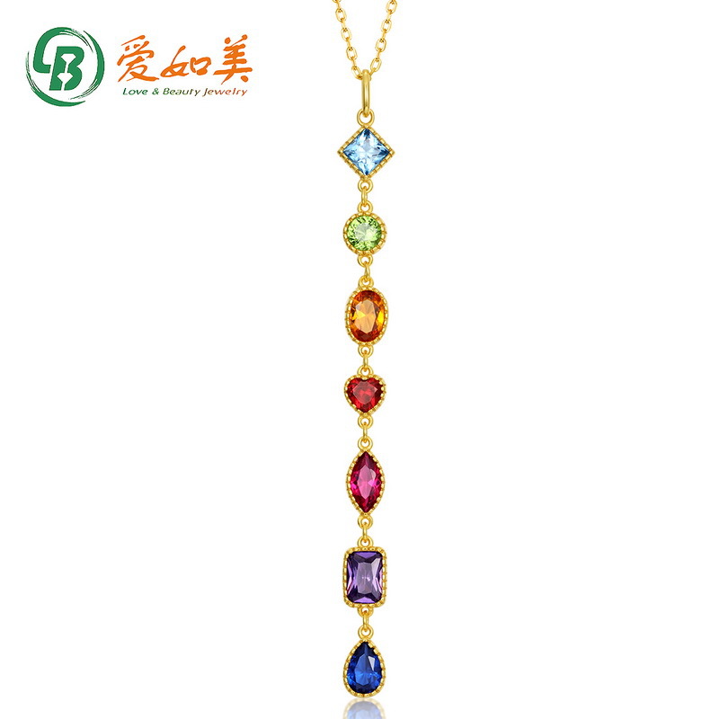 日韩轻奢彩虹色几何型S925银渡18K金PT950铂金吊坠彩宝女式项链